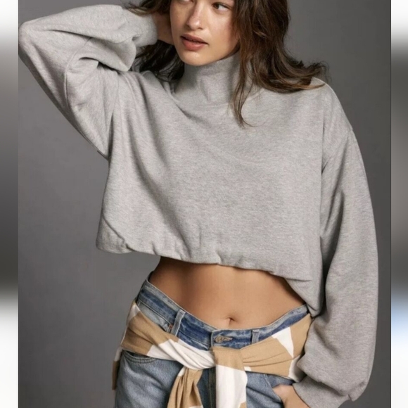 Pilcro Tops - Gray Cropped Mock NeckSweatshirt By Anthropology Size L